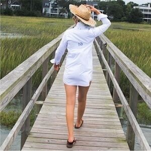 Prodoh Founders Fishing White Coverup Blue Seersucker sz XS